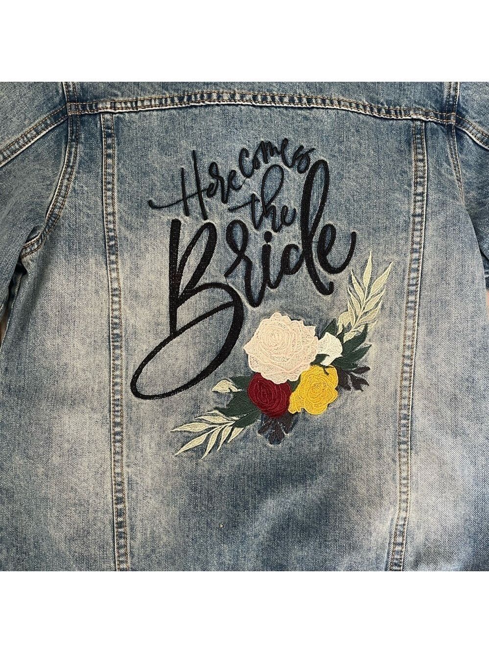 NWT Jean Jacket ‘Here Comes the Bride’ with Floral Embroidery Womens Small